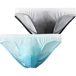 Yibstuy Men's Briefs Gradient Color Sexy Silk Low Rise Bikini Briefs Breathable Underwear Panties 2/3/6 Pack