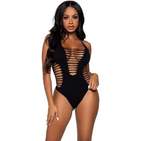 Leg Avenue Women's Seamless Shredded Racer Back Thong Bodysuit
