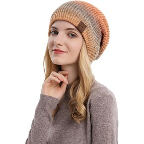 Women's Winter Hat Slouchy Beanies Thick Wram Fleece Lined Hats Fashion Gradient Colour Knitted Snow Cap
