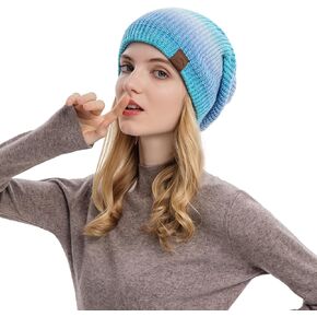 Women's Winter Hat Slouchy Beanies Thick Wram Fleece Lined Hats Fashion Gradient Colour Knitted Snow Cap