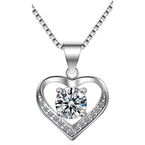 Moissanite Sterling Silver Heart Pendant Necklace: Timeless Gift for Moms, Daughters, Girlfriend, Friends, Engagement, Weddings, Bridesmaids, Anniversary and More!