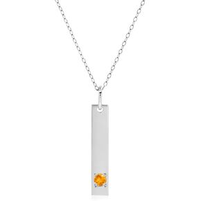 MAX + STONE 14k White or Yellow Gold Bar Pendant Necklace for Women with 3mm Small Round Gemstone on 16 to 18 Inches Adjustable Cable Chain with Spring Ring Clasp Birthstone