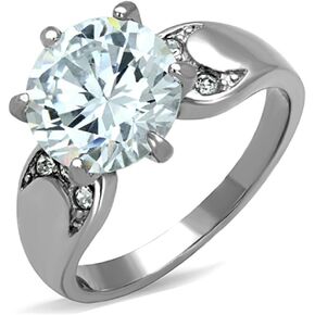 Marimor Jewelry Stainless Steel High Polished 3.9 Carat Round Cut Zirconia Engagement Ring Size 5-10