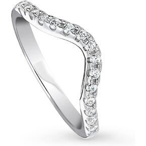 BERRICLE Sterling Silver Wishbone Wedding Rings Cubic Zirconia CZ Curved Half Eternity Ring for Women, Rhodium Plated Size 4-10