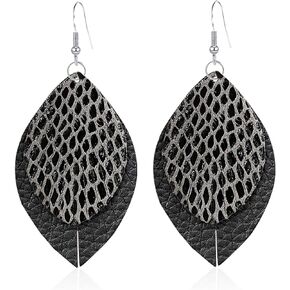 Lightweight Leather Earrings for Women 2 Layered Faux Leather Leaf Earrings Girls Drop Dangle Earring Jewelry