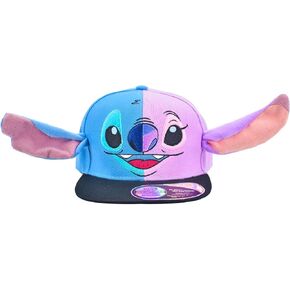 Disney Stitch Baseball Cap, Angel Face Adjustable Flat Brim Snapback Hat with 3D Ears, Multi, One Size