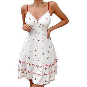 Verdusa Women's Lettuce Trim Ruffle Hem Cami Nightdress Sleepwear Nightgown in Saudi Arabia