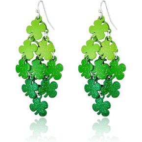 RareLove Silver Plated Multi Green Shamrock Chandelier Piercing Dangle Earrings Alloy St Patrick's Day Gift For Women Girls