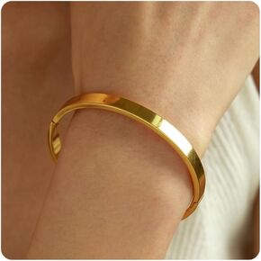 Gold Bracelets for Women, 18K Gold Plated Cubic Zirconia Bangle Bracelets Stainless Steel Eternity Crystal Oval Bracelet Cuff Bracelets for Women Jewelry Gifts