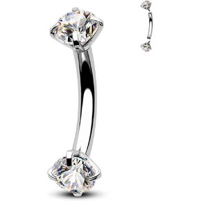 CM Crareesi Mania Rook Earrings 316L Stainless Steel Rook Piercing Jewelry 16Gauge Eyebrow Piercing Jewelry Double Clear CZ Curved Barbell Rook Earring for Women