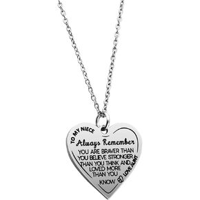 Niece Inspirational Gifts Necklace Engraved Message Heart Pendant Necklace Encouragement Niece Gift from Aunt Uncle
