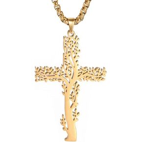 Jude Jewelers Stainless Steel Christian Cross Tree of Life Religious Prayer Church Christmas Baptizing Pendant Necklace