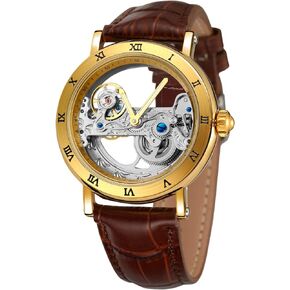 FORSINING Men's Unique Design Luxury Automatic Movt Popular Style Genuine Leather Strap Skeleton Watch