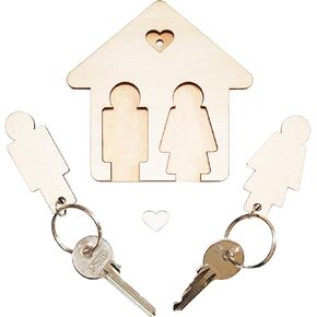 LAC 2 Wooden Couples Keyrings in a Key Holder for Wall - His and Hers House Warming Gifts New Home - Christmas Presents