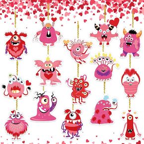 Whaline 15Pcs Valentine's Day Keychains Little Monster Key Ring Decoration Funny Cartoon Character Hanging Key Chains Charms for Gifts Car Keys Backpack Purse Bag Accessories