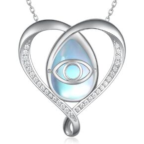 Evil Eye Necklace 925 Sterling Silver Moonstone Evil Eye Pendant Evil Eye Jewelry Birthday Gifts for Women Girlfriend Teen Girls