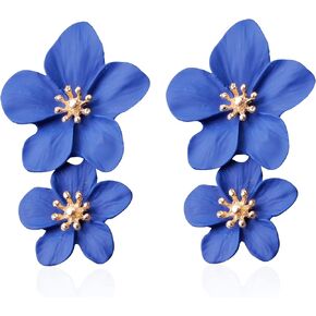 Bohemian Daisy Flower Matte Floral Petal Drop Dangle Studs Earrings Layered Tiered for Women Girls Chic Boho Wedding Jewelry