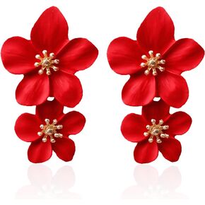 Bohemian Daisy Flower Matte Floral Petal Drop Dangle Studs Earrings Layered Tiered for Women Girls Chic Boho Wedding Jewelry