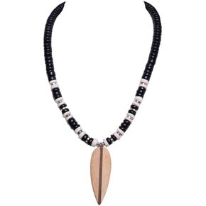 BlueRica Wood Surfboard on Coconut Shell Beads Necklace