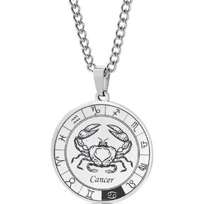 Stainless Steel Zodiac Constellation Emblem Round Shaped Wedding Birthday Holiday Pendant Necklace