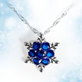 Women Girls Frozen Snowflake Crystal Pendant Necklace Cobalt Blue Pendant for Gift
