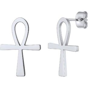 Crescent Moon Star/Ankh Stud Earrings, 18K Gold Plated Stainless Steel Earrings, Women Jewelry Gift