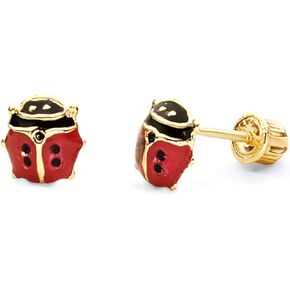 14k REAL Yellow Gold Ladybug Stud Earrings with Screw Back