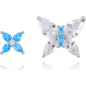 Stud Earrings for Women Girls, Sterling Silver Blue Diamond Stud Earrings, Angel Wings Pearl Stud Earrings with Red Cubic Zirconia, Heart Blue Butterfly Earrings Tiny Dainty Lightweight Earrings for Teen Girls Christmas Jewelry Gift for Her