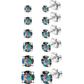 AoedeJ 6/10 Pairs Cubic Zirconia Earrings Studs Blue Earrings for Women Studs Stainless Steel Stud Earrings for Women Multipack