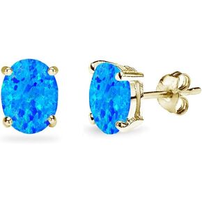 Sterling Silver Synthetic Opal Oval-Cut Solitaire Stud Earrings for Women Teens & Girls