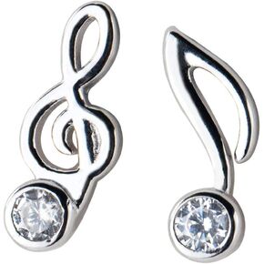 Asymmetric CZ Music Note S925 Sterling Silver Unique Small Minimalist Stud Earrings for Women Teen Girls Music Lovers Tiny Post Personalized Hypoallergenic Tragus Cartilage Piercing Jewelry Gifts Bff