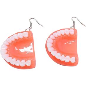 Funny Resin 3D Tooth Dangle Earring Acrylic Exaggerated Hand-made Drop Earring for Women Girl Teen Mother Friend Creative Halloween Ear Jewelry-E orange