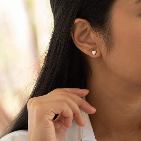 14K Yellow Gold Heart Shape Created Opal Stud Earrings in Saudi Arabia