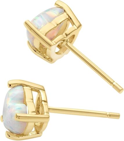 14K Yellow Gold Heart Shape Created Opal Stud Earrings in Saudi Arabia