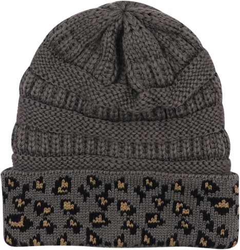 قبعة صغيرة بطبعة الفهد للنساء والفتيات قبعة شتوية دافئة قبعة صغيرة متماسكة عتيقة in Kuwait