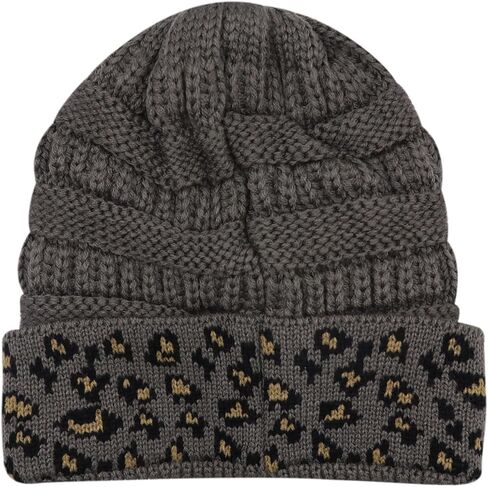 قبعة صغيرة بطبعة الفهد للنساء والفتيات قبعة شتوية دافئة قبعة صغيرة متماسكة عتيقة in Kuwait