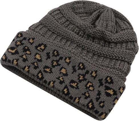 قبعة صغيرة بطبعة الفهد للنساء والفتيات قبعة شتوية دافئة قبعة صغيرة متماسكة عتيقة in Kuwait