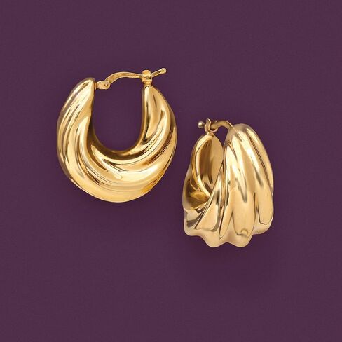 Ross-Simons 18KT Gold Over Sterling Ribbed Twist Hoop Earrings in Saudi Arabia