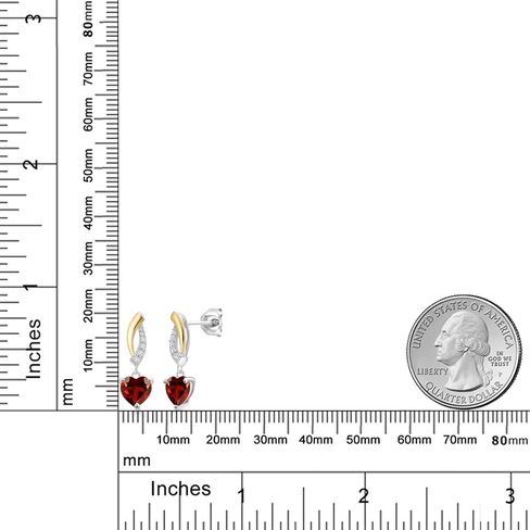 Gem Stone King 925 Silver and 10K Yellow Gold Red Garnet and White Lab Grown Diamond Dangle Earrings For Women (2.07 Cttw, Gemstone Birthstone, Heart Shape 6MM) in Saudi Arabia