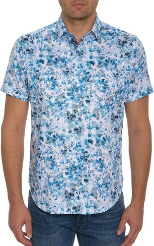 قميص Robert Graham للرجال The Lowell بأكمام قصيرة وأزرار سفلية، أزرق مخضر، X-Large in Saudi Arabia