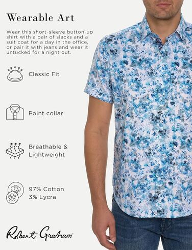 قميص Robert Graham للرجال The Lowell بأكمام قصيرة وأزرار سفلية، أزرق مخضر، X-Large in Saudi Arabia