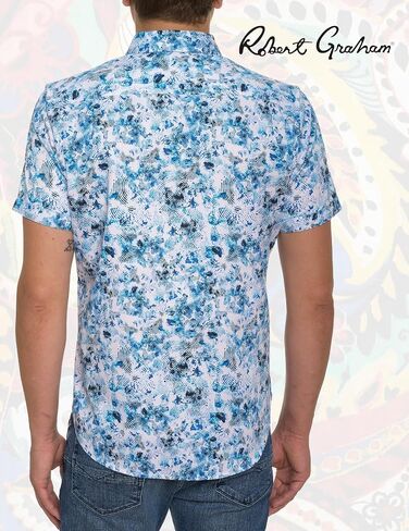 قميص Robert Graham للرجال The Lowell بأكمام قصيرة وأزرار سفلية، أزرق مخضر، X-Large in Saudi Arabia