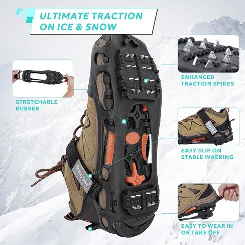 حذاء Starrylake Ice Snow Traction مع 24 مسمارًا فولاذيًا مضاد للانزلاق للمشي، أحذية للرجال والنساء، مقاس S/M/L/XL in Saudi Arabia