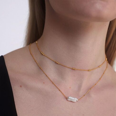 Baroque Pearl Choker Necklace 14K Gold Plated Chain in Kuwait