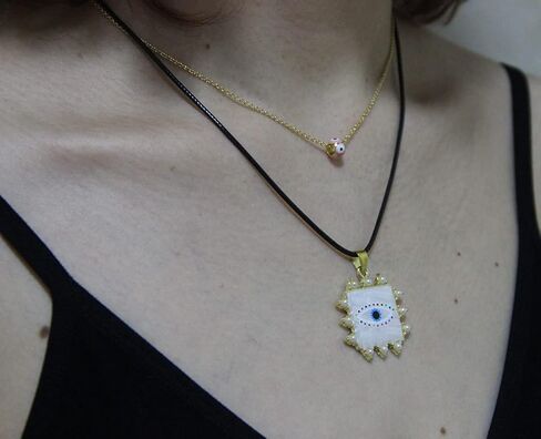 NASAMA 5Pcs Evil Eye Necklace Leather Rope Chain Blue Glass Eye Pendant Protection Necklace for Women Men Boys Girls Presents in Kuwait