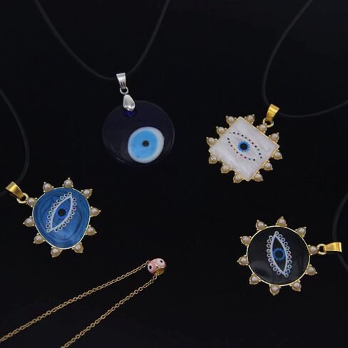 NASAMA 5Pcs Evil Eye Necklace Leather Rope Chain Blue Glass Eye Pendant Protection Necklace for Women Men Boys Girls Presents in Kuwait