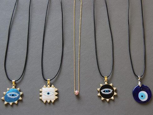 NASAMA 5Pcs Evil Eye Necklace Leather Rope Chain Blue Glass Eye Pendant Protection Necklace for Women Men Boys Girls Presents in Kuwait