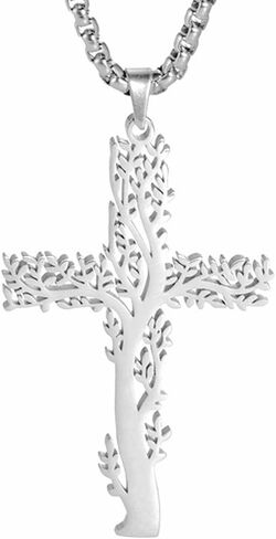 Jude Jewelers Stainless Steel Christian Cross Tree of Life Religious Prayer Church Christmas Baptizing Pendant Necklace in Saudi Arabia