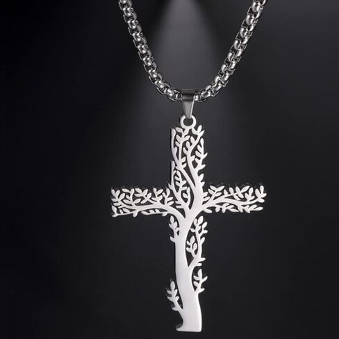 Jude Jewelers Stainless Steel Christian Cross Tree of Life Religious Prayer Church Christmas Baptizing Pendant Necklace in Saudi Arabia