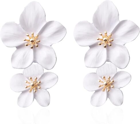 Bohemian Daisy Flower Matte Floral Petal Drop Dangle Studs Earrings Layered Tiered for Women Girls Chic Boho Wedding Jewelry in Kuwait